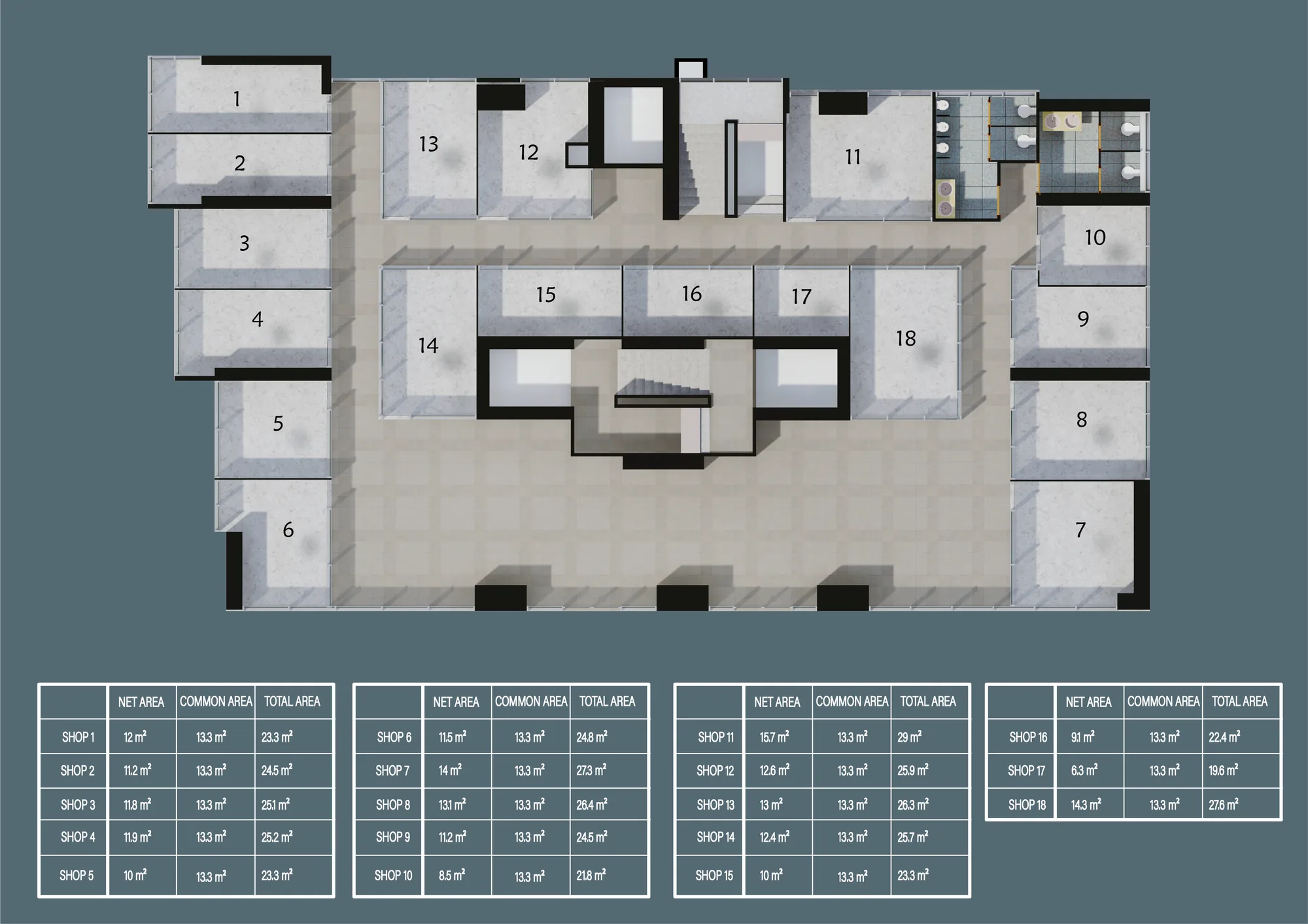 Commercial shop plan 1 — 18 shops