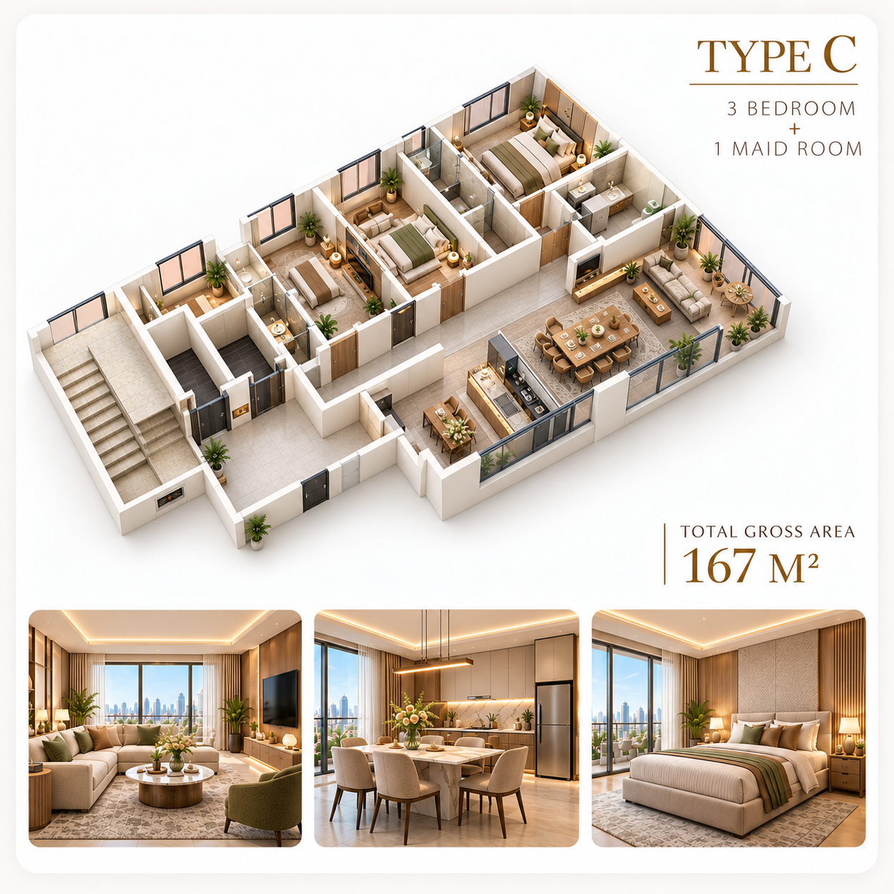 Type C apartment floor plan — 167 m²